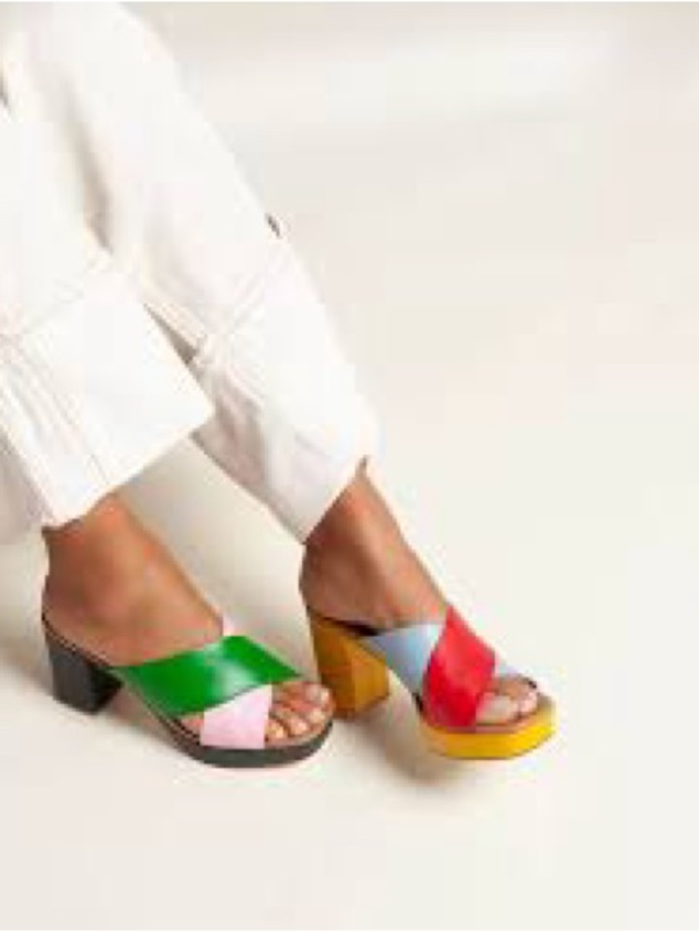 Charlotte Stone Multicolor Colorblock Leather Slide Mules “Sylvia” Mismatched - Picture 12 of 12
